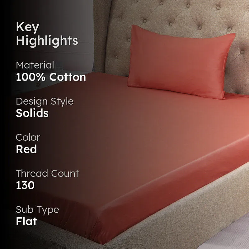 Subtle Grace Solid Cotton Bedsheet (Red) - 130 TC media 2