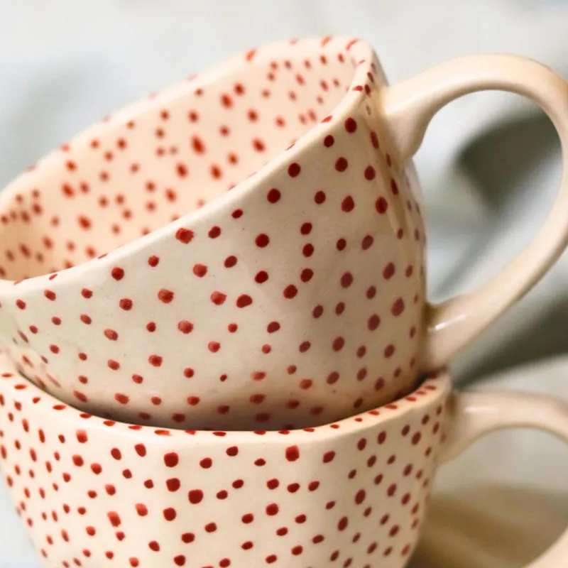 Polka Ceramic Tea Cup (230 mL)/White,Red) media 5