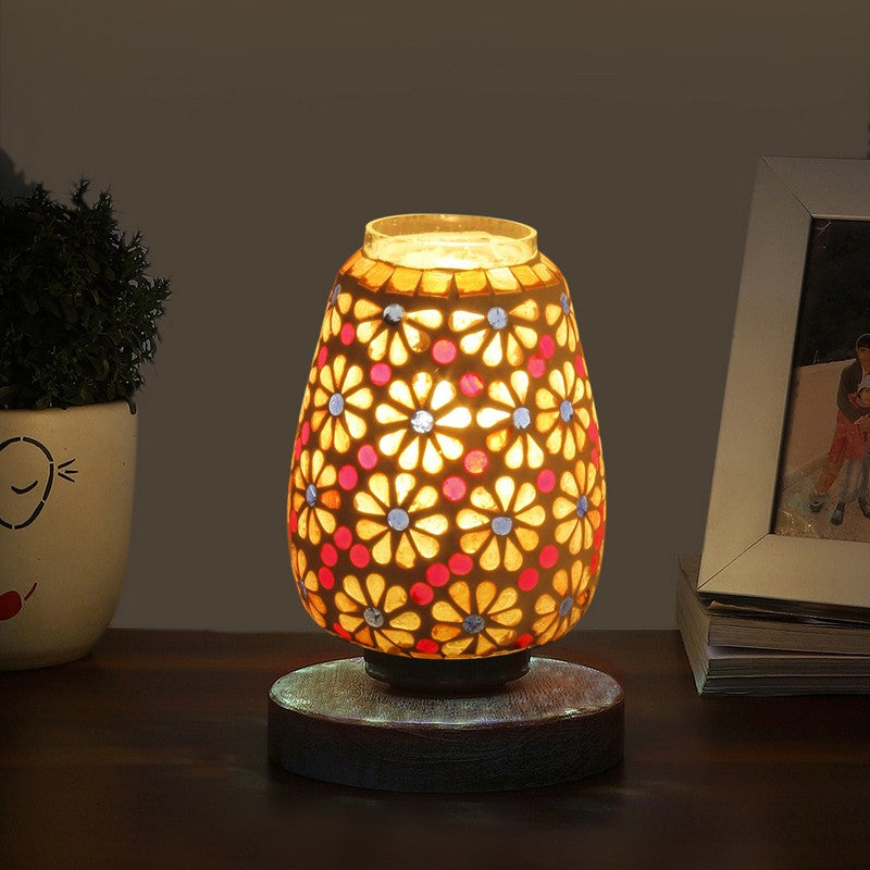 Lumarae Glass Table Lamp With Wooden Base - Multicolor