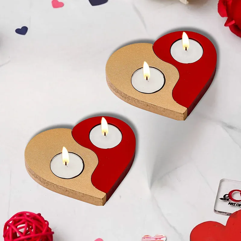 Yin Yang Heart Wood Tea Light Holder - Set Of Two media 1
