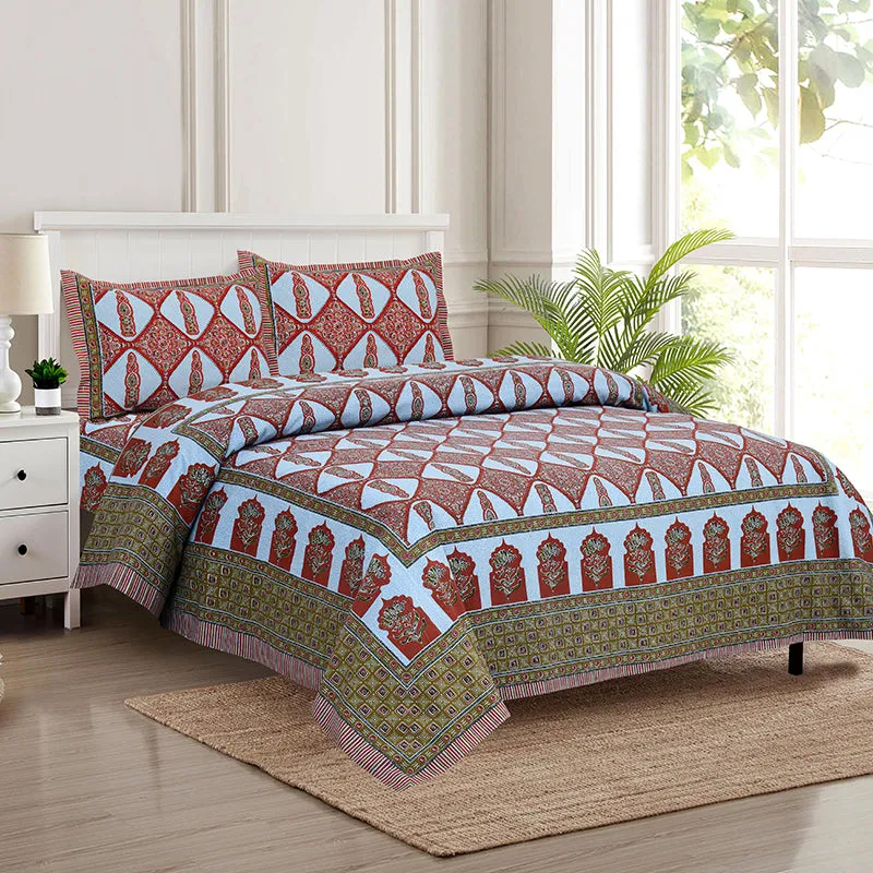 Apeksha Ethnic Cotton Bedsheet (Maroon) - 160 TC media 1