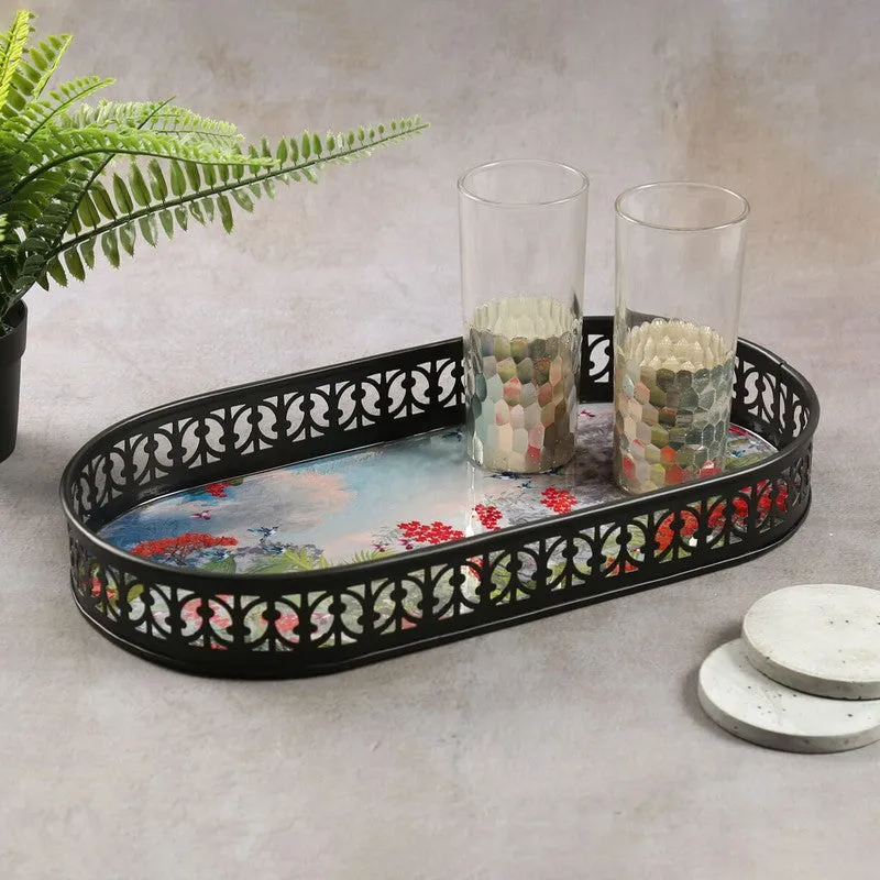 India Circus Tropical Multicolor Rectangle Galvanized Iron Serving Tray media 1