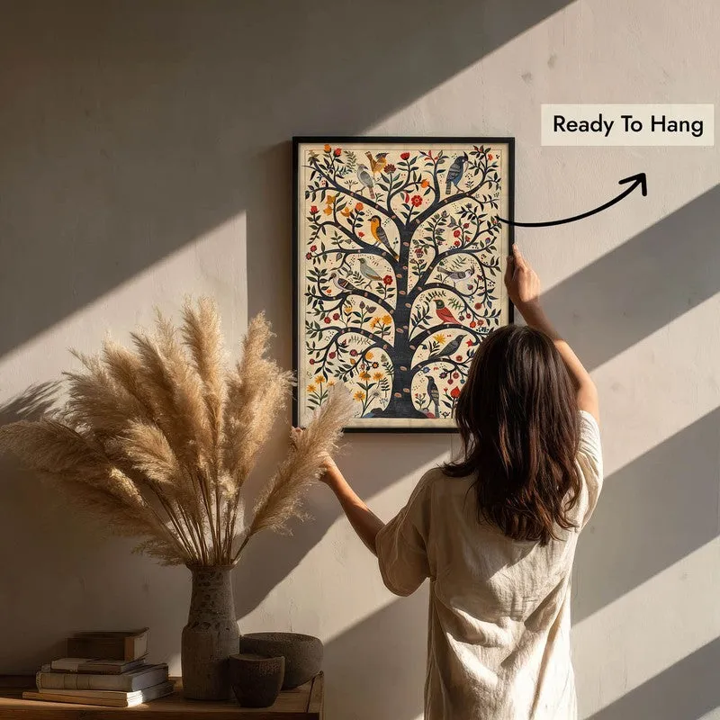 Bloomspire Tree of Life Folk Art Canvas Wall Painting With Black Frame media 9