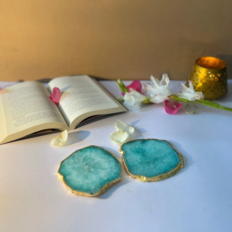 Celeste Handcrafted Crystal Agate Coaster (Green) - Set Of Two media 3