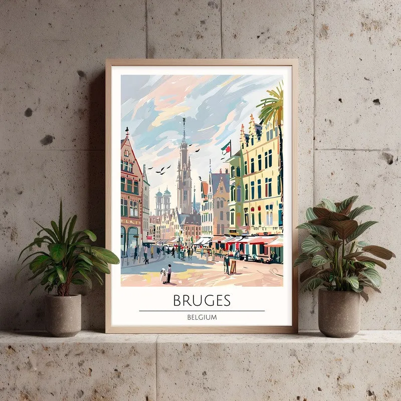 Vintage Bruges Framed Canvas Archival Canvas Wall Painting - Natural Brown Frame media 3