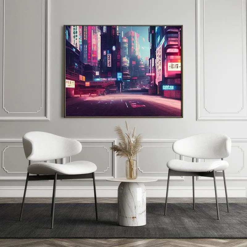 Futuristic Japan City Canvas Wall Painting - Black Frame media 5