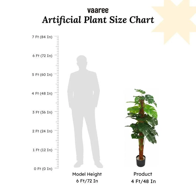Monever Artificial Monstera With Black Plastic Pot (Green) - 4 Feet media 7