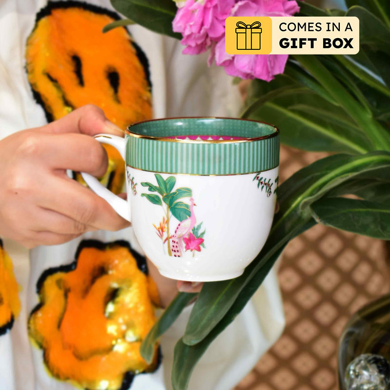 Gilded Mayura Pete 24k Gold Brushed Porcelain Coffee Mug (300 mL Each) - Set Of Four