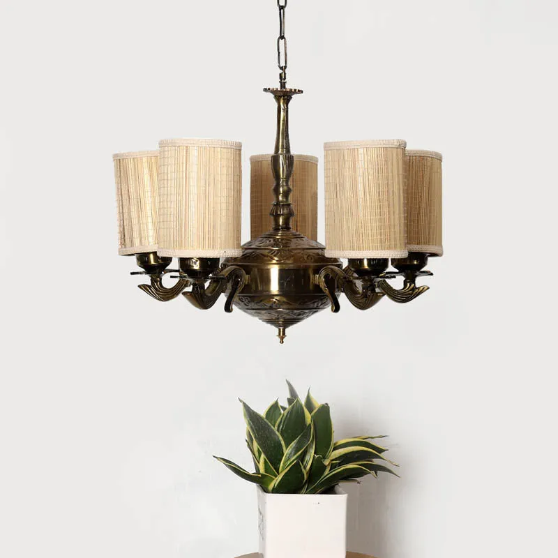 Arco Cylindrical Golden Antique Ceiling Lamp media 2