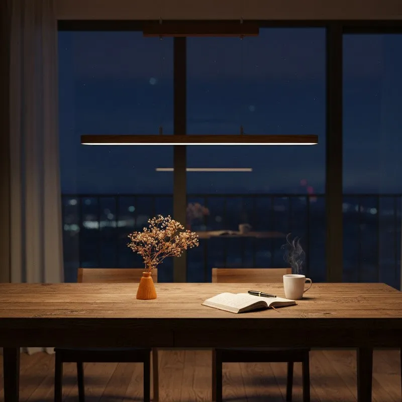 Linear Teak Wood led Pendant Lamp media 4