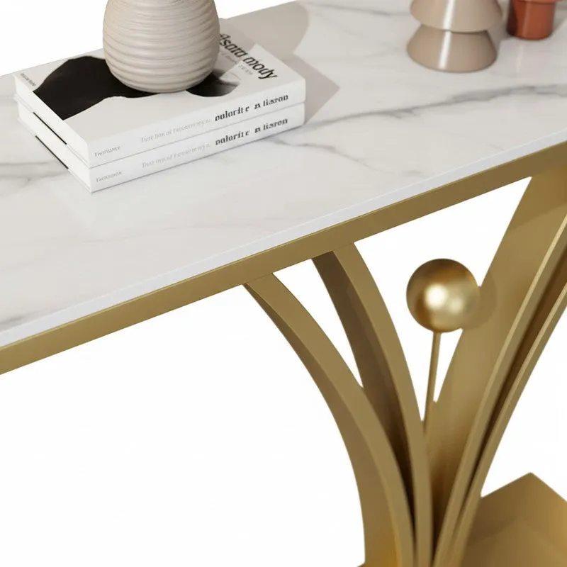 Modern Metal Console Table with Marble Base - Large media 3