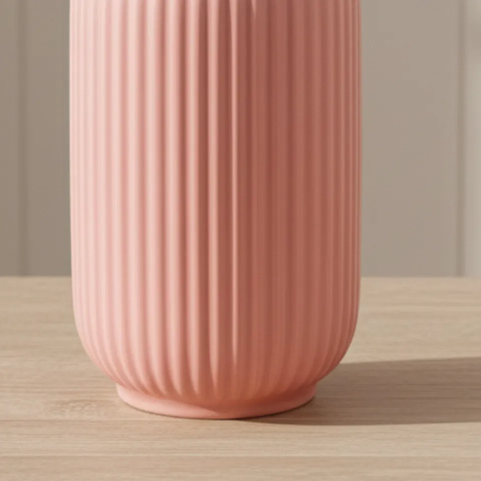 Opulent Ribbed Ceramic Vase - Pink media 8