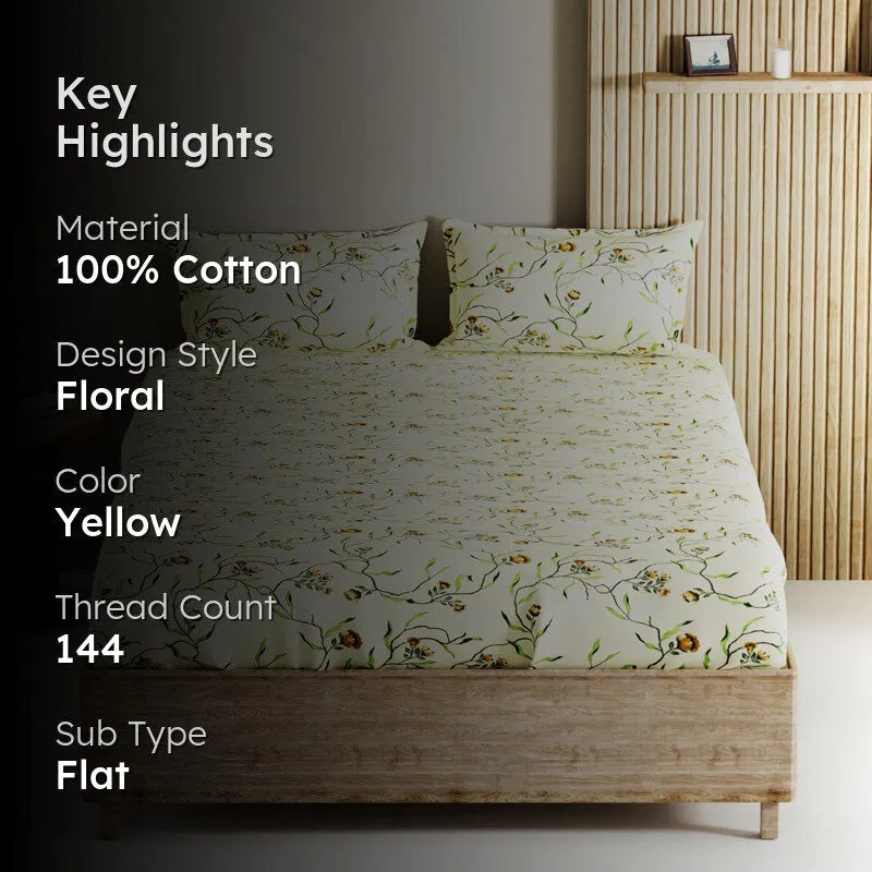 Sienna Vines Cotton Bedsheet (Light Yellow) - 144 TC media 2