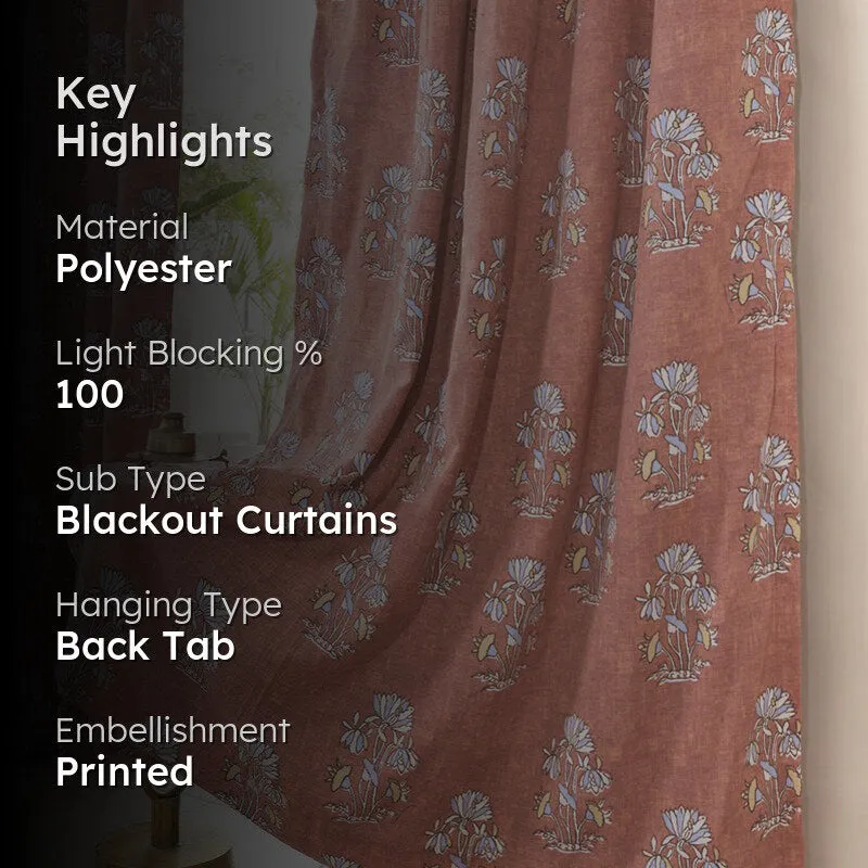 Tranquebar Home Grand Petals Polyester Curtains(Rust) - Set Of Two media 2