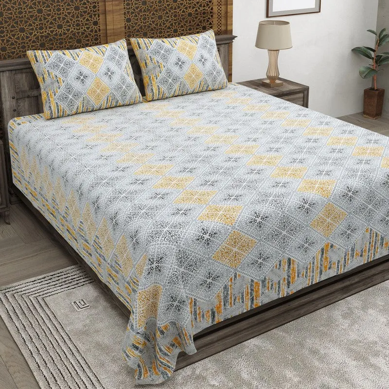 Blooma Cotton Bedsheet (Blue,Yellow) - 240 TC media 1