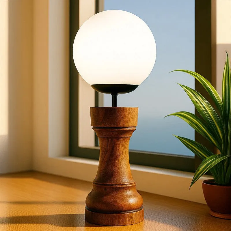 Chess Rook Wooden Table Lamp - Brown,White media 1