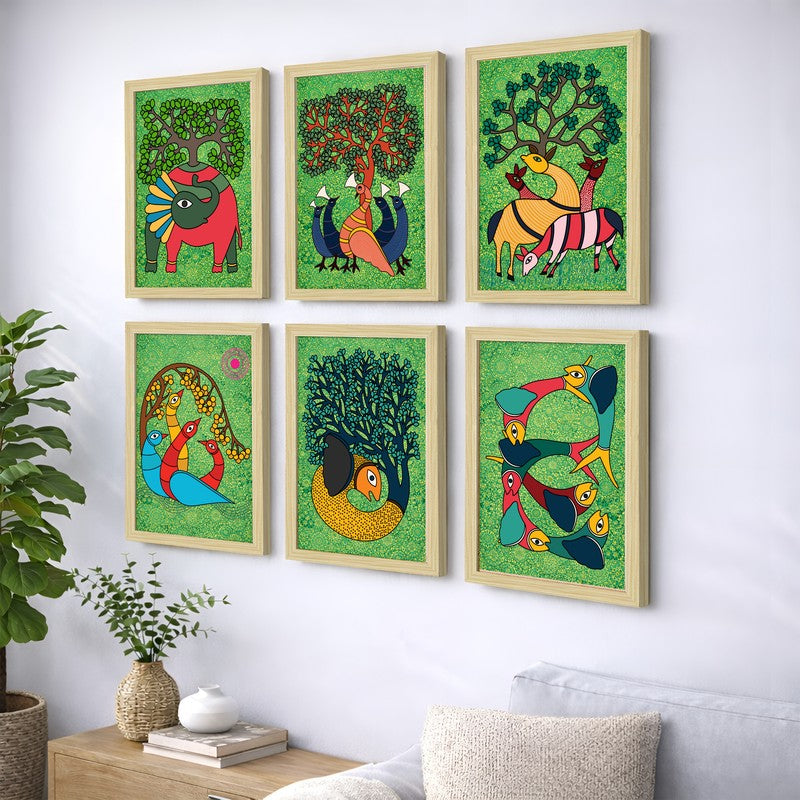 Primal Paper Wall Painting With Frame - Set Of Six media 3