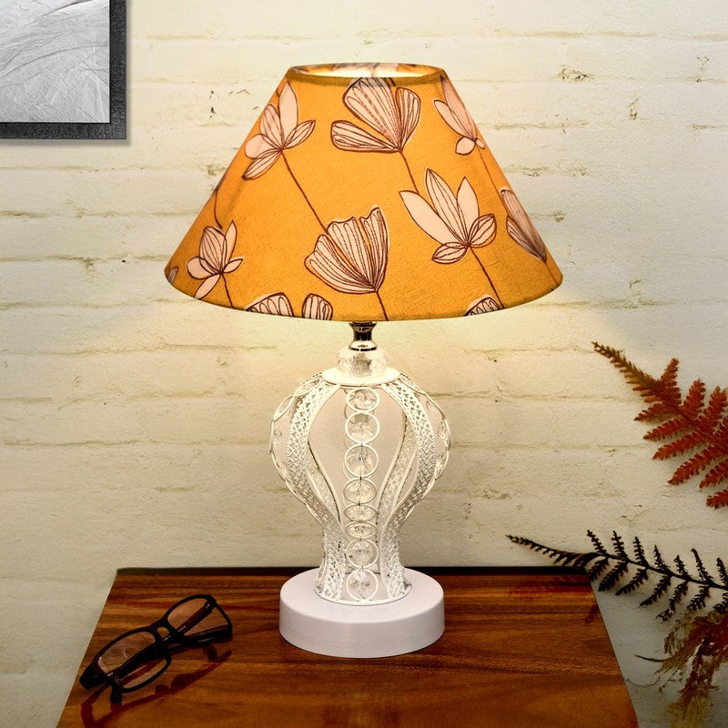 AuraCharm Elegant Bedside Metal Table Lamp - White,Yellow