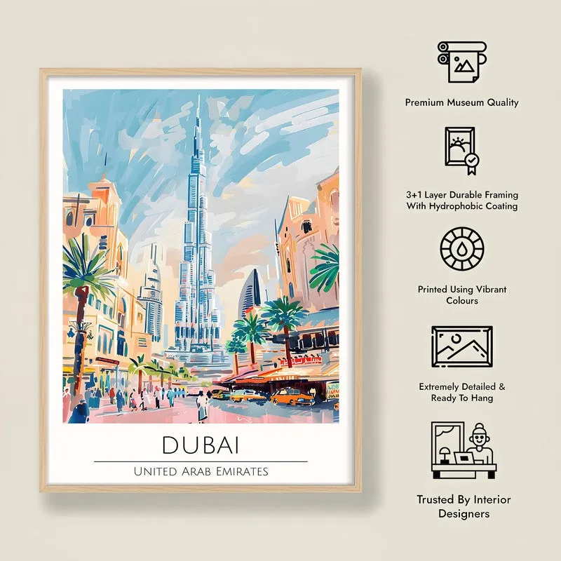 Vintage Dubai Framed Canvas Archival Canvas Wall Painting - Natural Brown Frame media 8