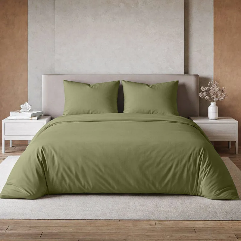 Moonweave Solid Cotton Bedsheet (Dark Olive) - 400 TC media 1