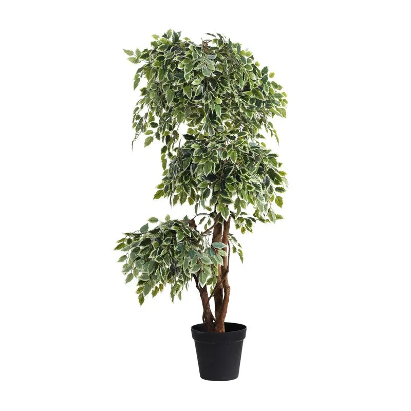 Artificial Variegated Ficus Bonsai With Black Plastic Pot 5.5 ft media 3