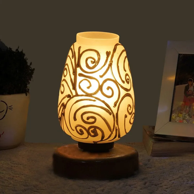 Glorene Glass Table Lamp With Wooden Base - White & Gold media 1