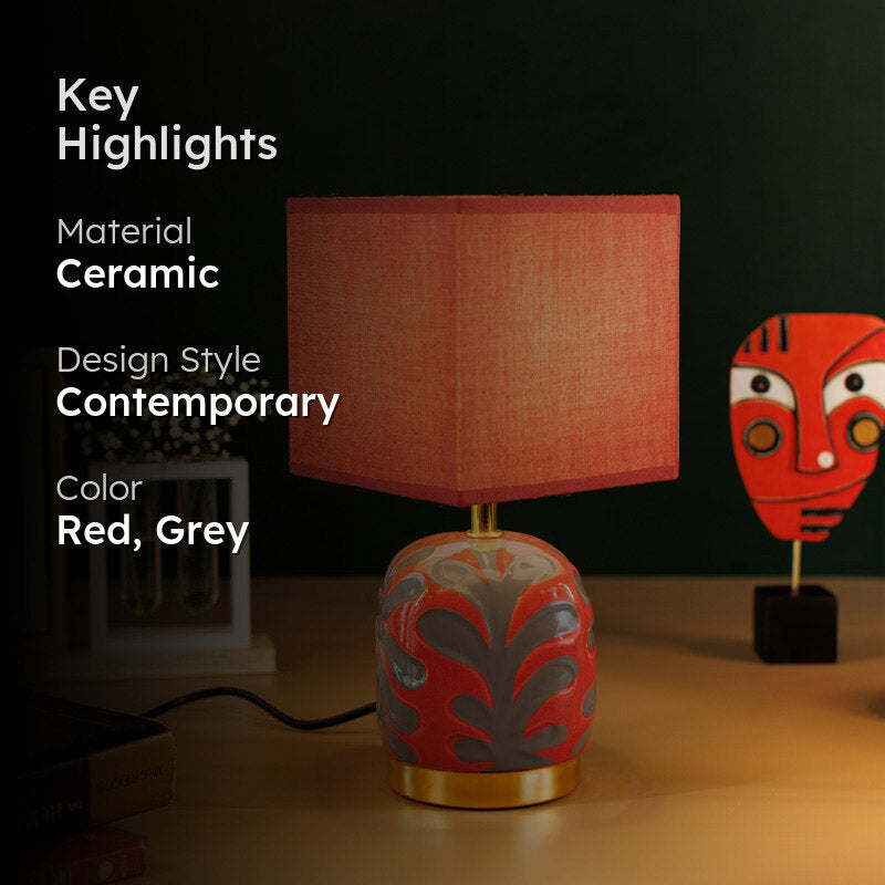 Savena Ceramic Table Lamp - Red,Grey media 2