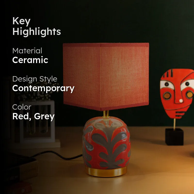 Savena Ceramic Table Lamp - Red,Grey media 2