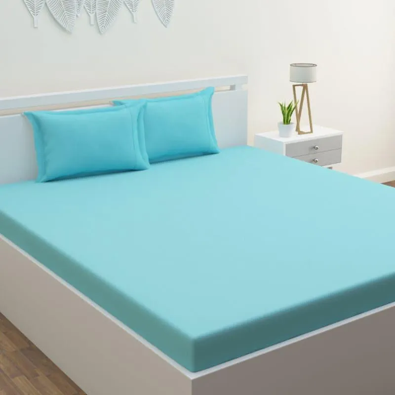 Yana Solid Cotton Bedsheet (Aqua) - 300 TC media 1