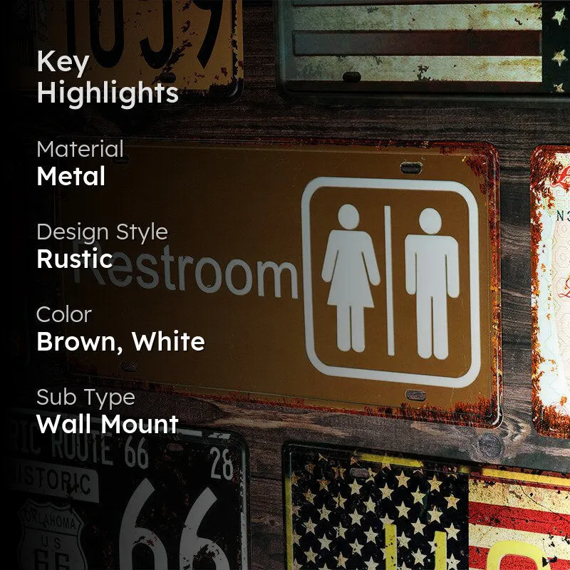 Weathered Restroom Sign Retro Metal Wall Accent media 2