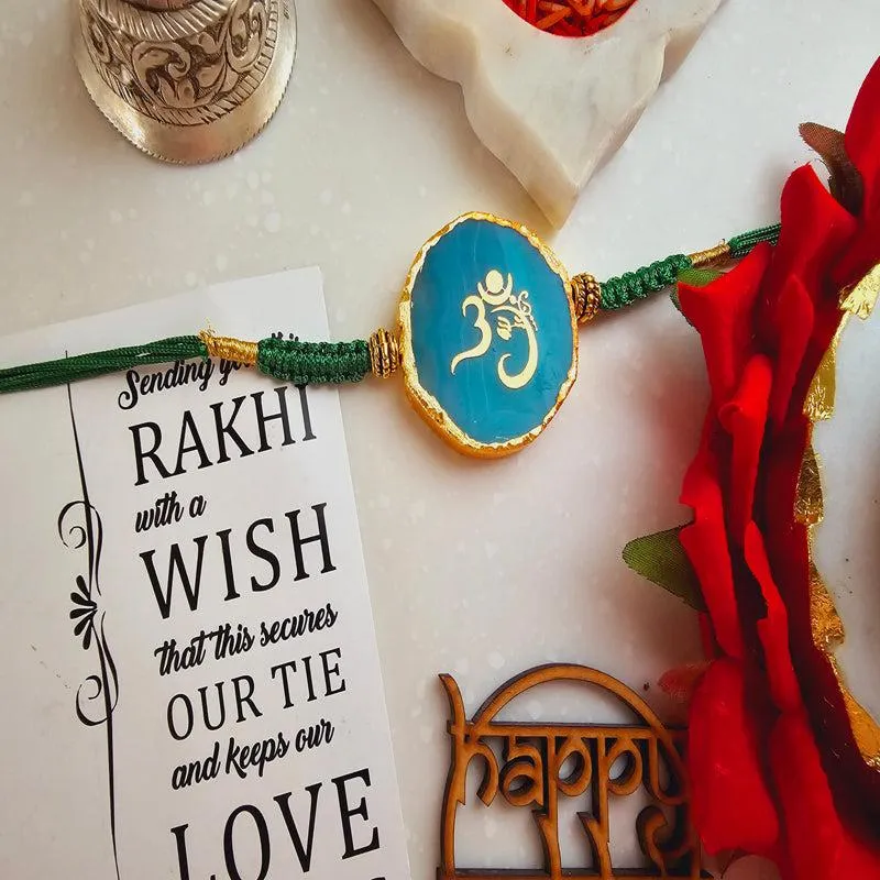 Om Ganesha Green Agate Rakhi Gift Set media 4
