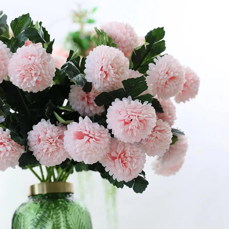 Hortensia Chrysanthemum Silk Artificial Flower Sticks - Pink media 7