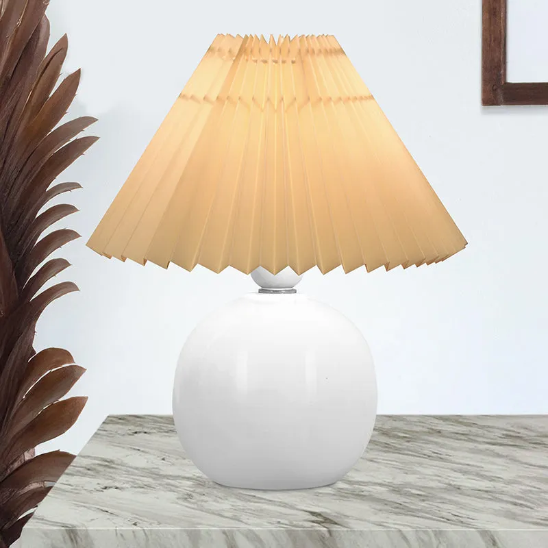 Ibex Pleated Fabric Table Lamp - Beige,White media 1