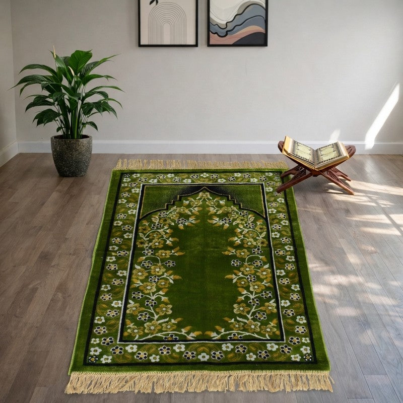 Noorzen Velvet Prayer Mat - Yellow,Green