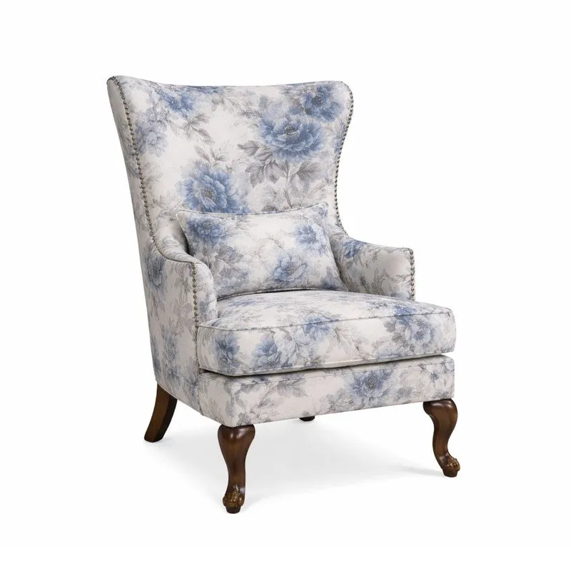 Florva Teak Wood & Velvet Printed Lounge Chair media 4