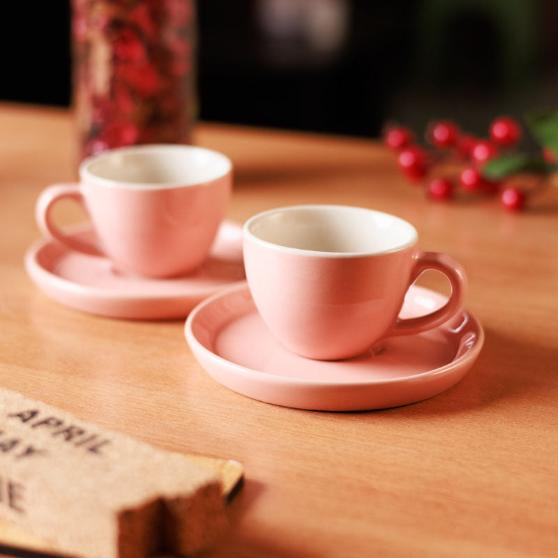 Blush & Brew Cup & Saucer (Pink/100 mL) - Four Piece Set
