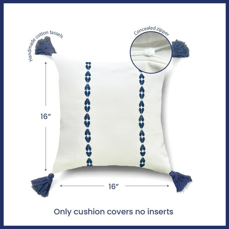 Urban Space Minimal Boho White & Blue Cotton Cushion Covers - Set Of Two media 5