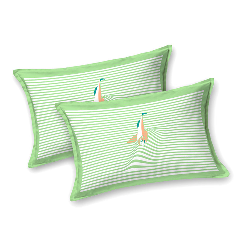 Illusion Stripey Sails Cotton Bedsheet (Green) - 200 TC media 5