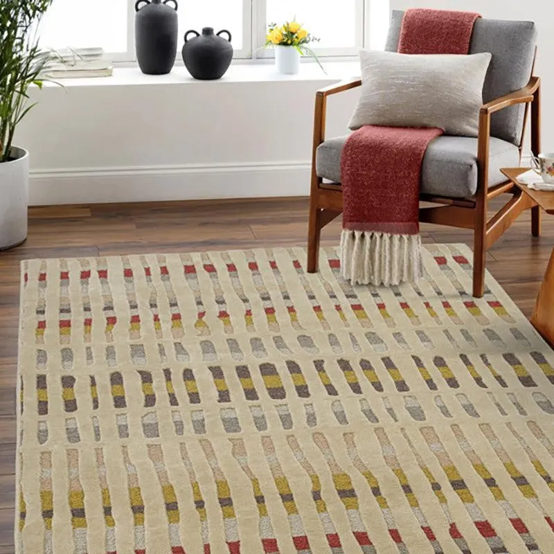 Iros Hand Tufted Geometric Wool & Nylon Carpet - Beige media 3