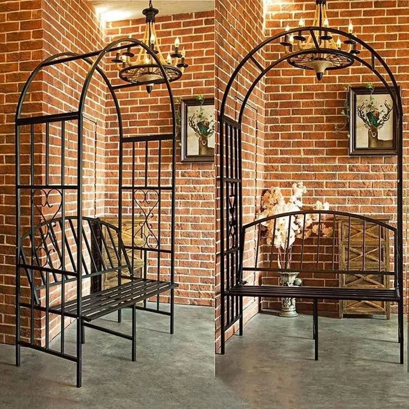 Arch Arbor Metal Outdoor Bench With Planter Stand - Black media 4