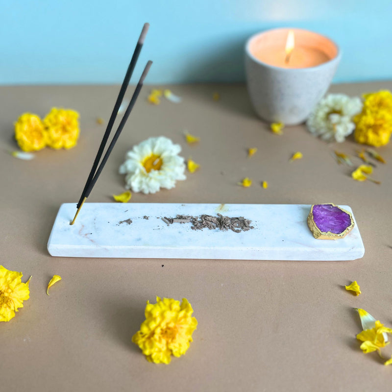 Taavi Handcrafted Marble Incense Holder With Agate Plating - Pink media 4