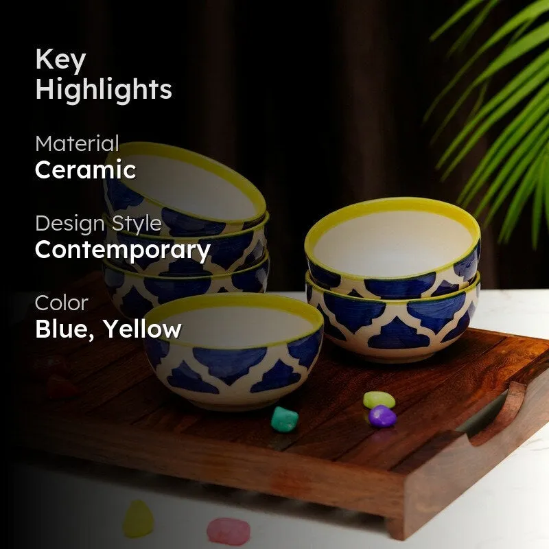 Snackify ServeEase Ceramic Snack Bowls (Blue,Yellow, 200 mL Each) - Set Of Six media 2