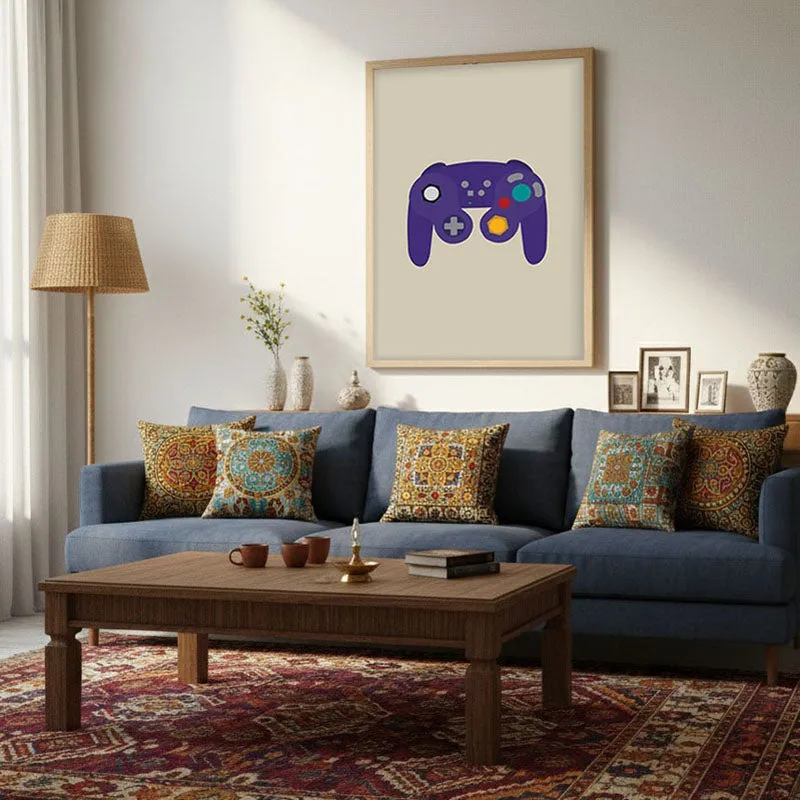 Retro Joystick Framed Canvas Archival Canvas Wall Painting - Natural Brown Frame media 3