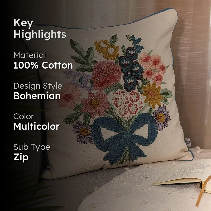 Meadow Mix Embroidered Cotton Cushion Cover media 2