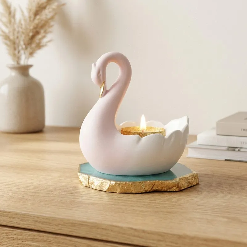 Swan Shaped Resin Tea Light Candle Holder - Turquoise media 1