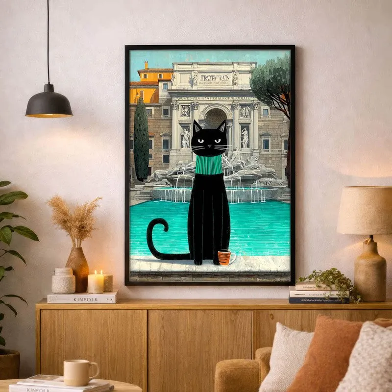 Heritage Coffee Cat Wall Painting With Frame media 3