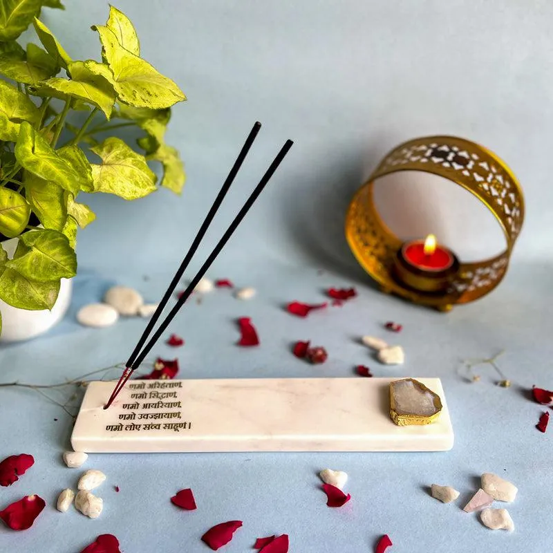 Nmokar Matra Marble Incense Holder With Agate Plating - White media 1