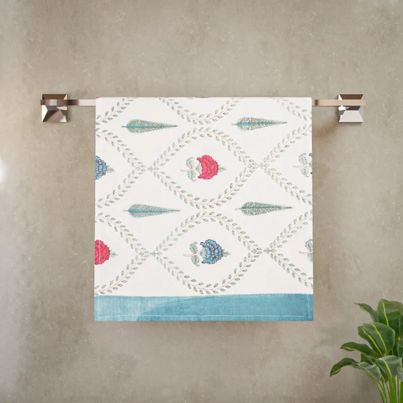 Desert Bloom Cotton Hand Towel (Blue) - Set Of Two media 4