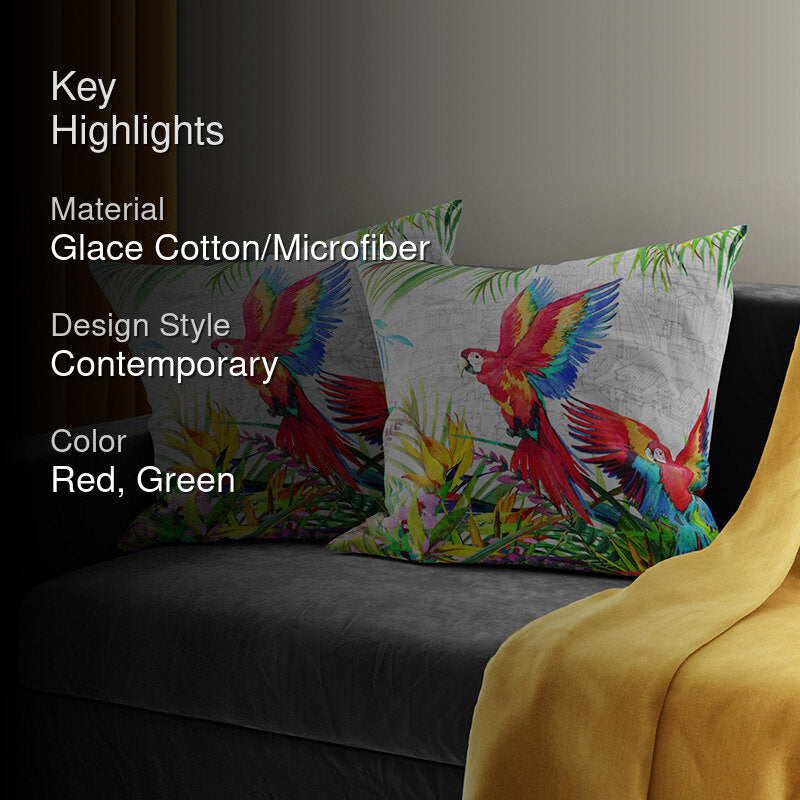 Vibrant Macaw Printed Cushion Cover Set - Set Of Two media 2