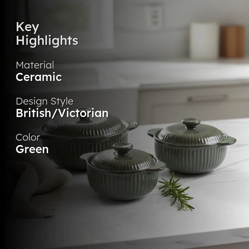 Olive Ceramic Casserole Set - Set of Three media 2